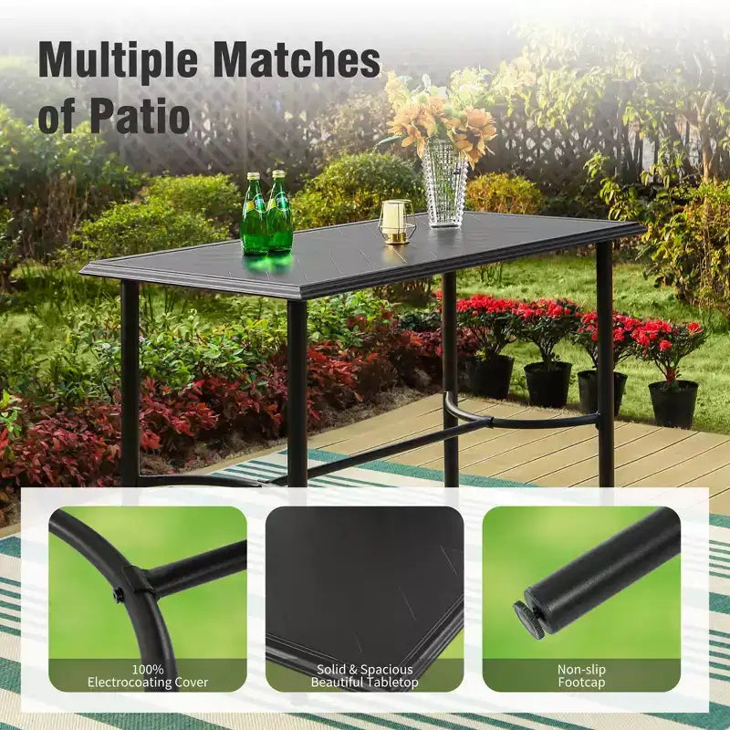 Captiva Designs 5pc Outdoor Patio Cross Bracket Rectangle Steel Bar Table & High Bar Stools