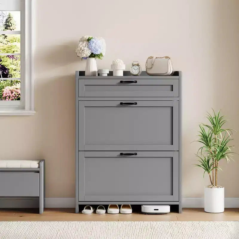 Modern Turn Drawer Shoe Cabinet, Space-Saving Storage Organizer for Entryway