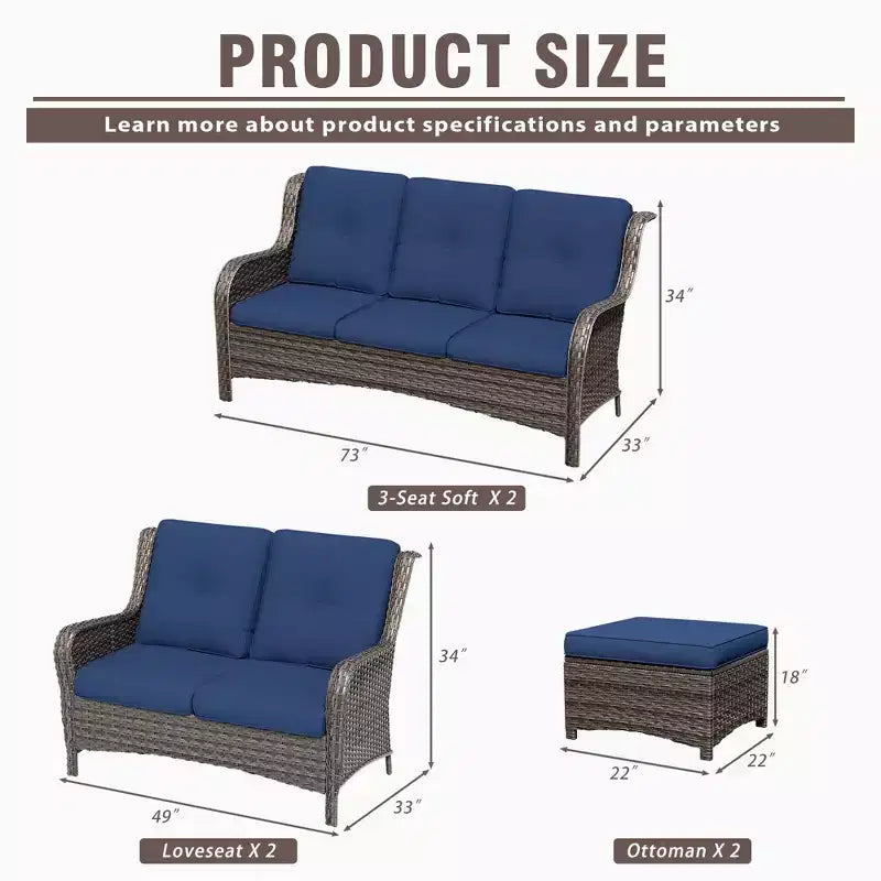 UPTIOT 6 Pieces Outdoor Wicker Sectional Sofa