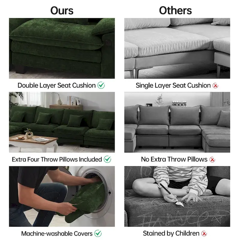 5 Seat Modular Sofa Sleeper Couch Set Convertible L Shaped Sofa Couch for Living Room