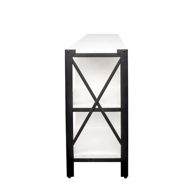 80-Inch Industrial TV Stand – Espresso / Walnut / White, Wood & Metal, Open Shelving with Mesh Door
