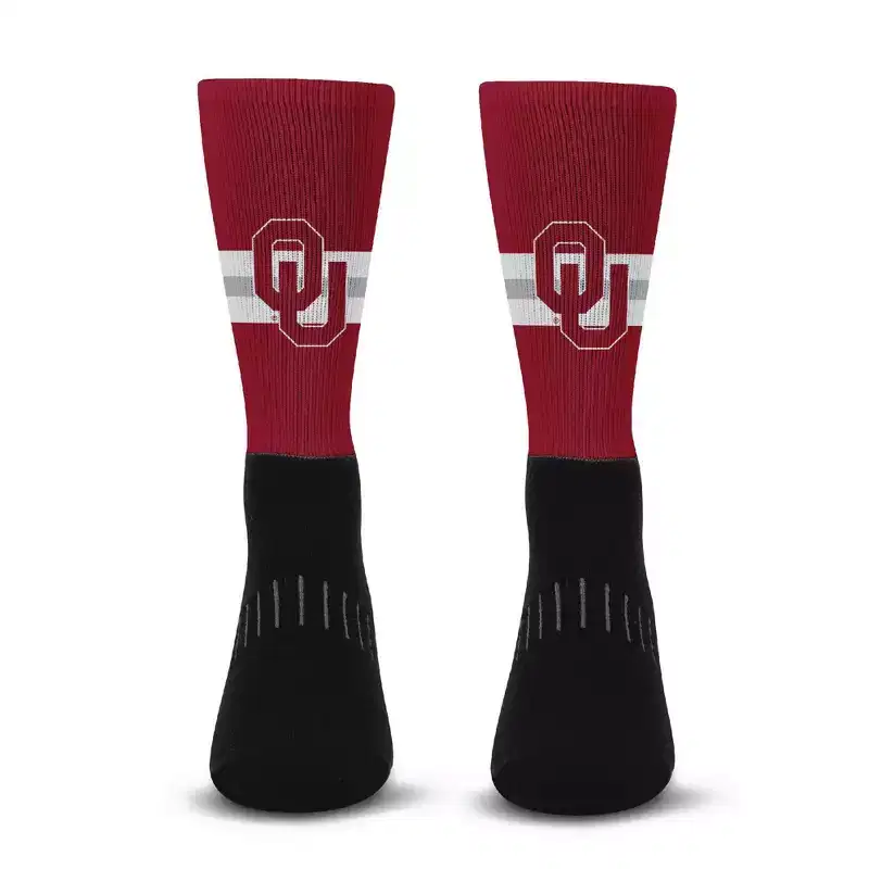 NCAA Oklahoma Sooners Streak Team Color Crew Socks - L: Logo Pattern, Adult Sizing