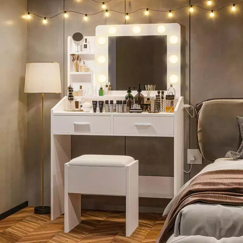 Vanity Desk with Mirror, Makeup Vanity with Cushioned Stool, 3 Lighting Modes Adjustable Brightness