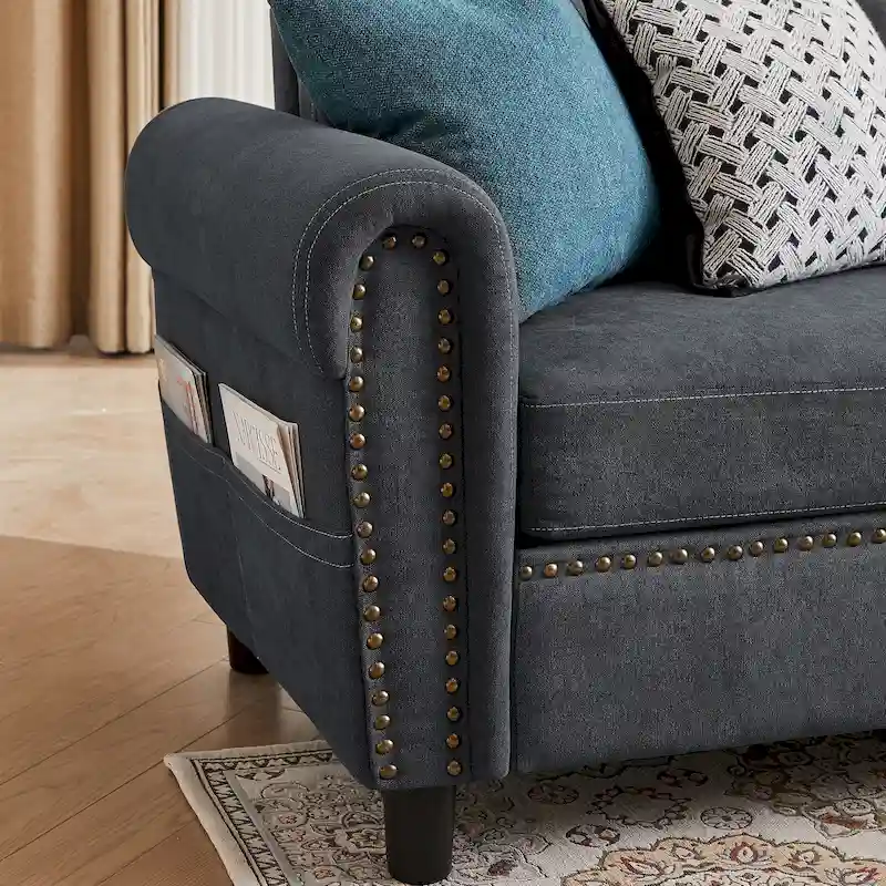 106.69 4 Seater L Shaped Reversible Sectional Sofa with Side Storage Bags
