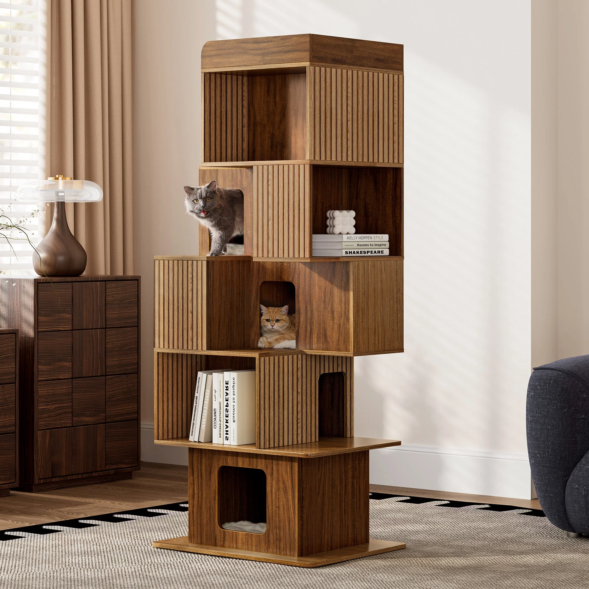 72'' Owner and Pet Shared Bookshelf Cat Tree
