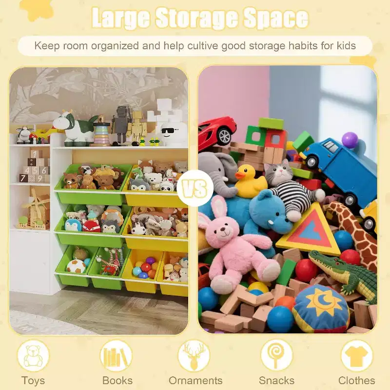 Kids Toy Storage Organizer with 8 Removable Bins & 3 Open Shelves