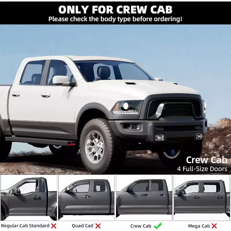 Running Boards Compatible with 2019-2024 Dodge Ram 1500 Crew Cab(Excl.2019-2023 Classic),Aluminum Side Bars