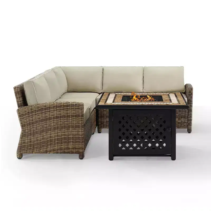 Bradenton 4pc Outdoor Wicker Sectional Set with Fire Table - Crosley