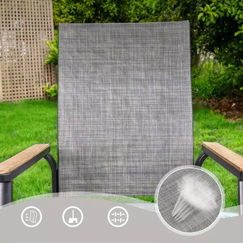 Captiva Designs 7pc Patio Slat-top Adjustable Rectangular Table & Gray Textilene Aluminum Chairs