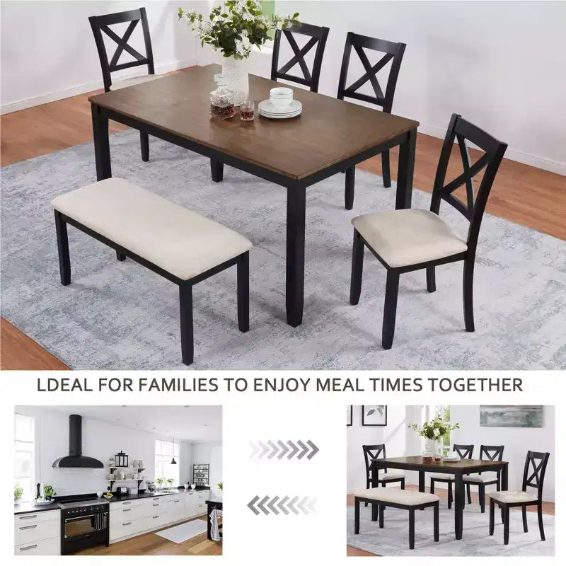 MAYEERTY 5-Piece Modern Dining Set, Wood Table with 4 Chairs, Grey & White Two Tone