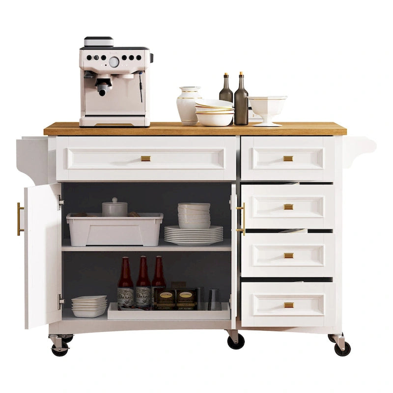 White Drop Leaf Kitchen Island Cart for 1–2 Person, No Stool