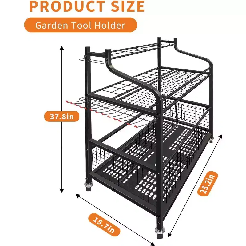 Vertical Wheeled Garden Tool Organizer with Shelves & Baskets - For Garden Tool Storage