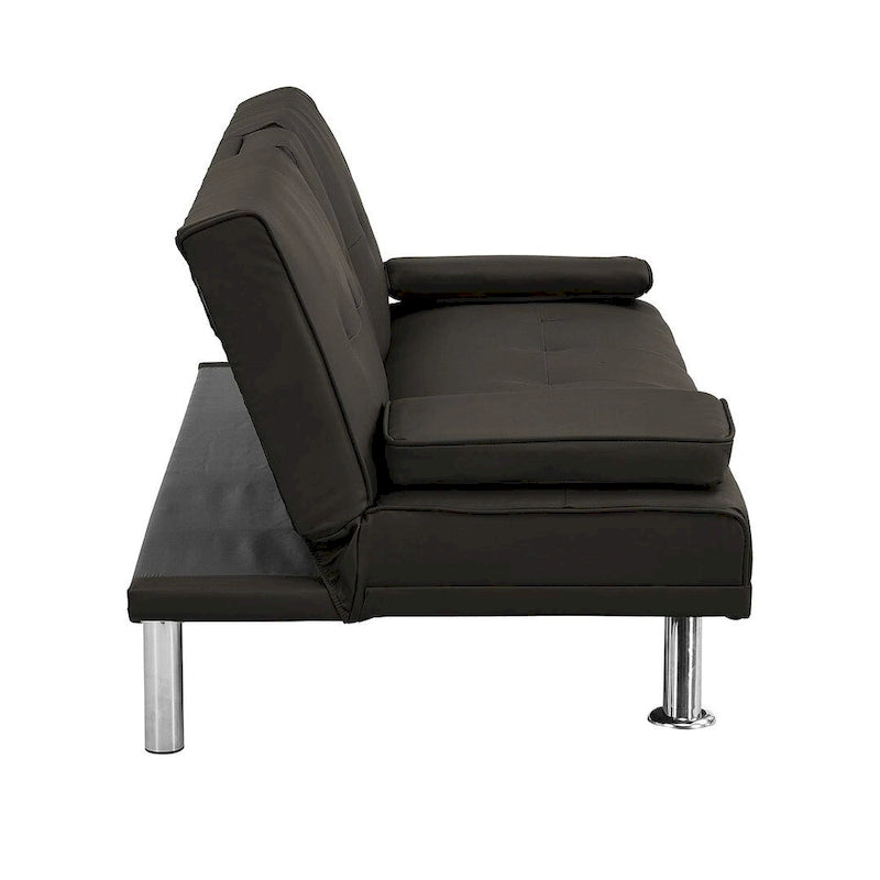 Convertible Sofa Bed – Black / Dark Brown, Faux Leather, 3-Position Recliner, Seats 2