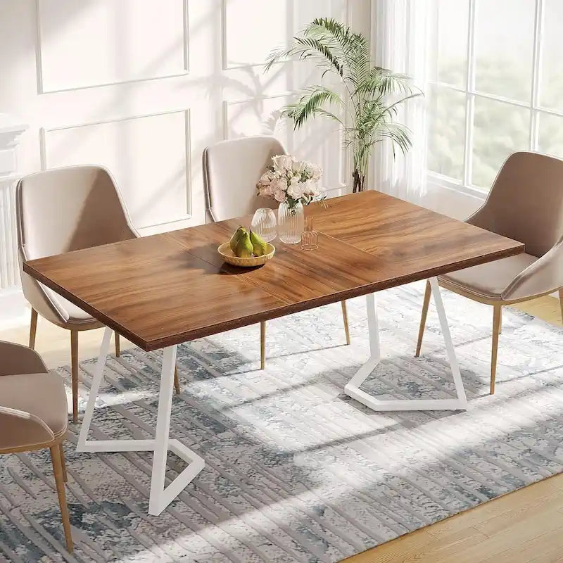 Dining Table – White & Gold / Brown / Grey, Faux Marble Top, Metal Frame, Adjustable Feet, Modern Style