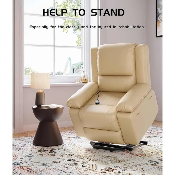 Faux Leather Power Lift Recliner, Heat & Massage, 1-Person �� Cognac / Coffee / Tan / Grey / Beige