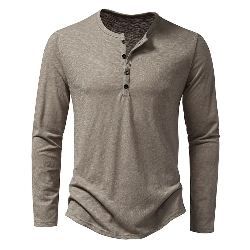 Men's Shirt ¡ª Long Sleeve Crew Neck Button Placket
