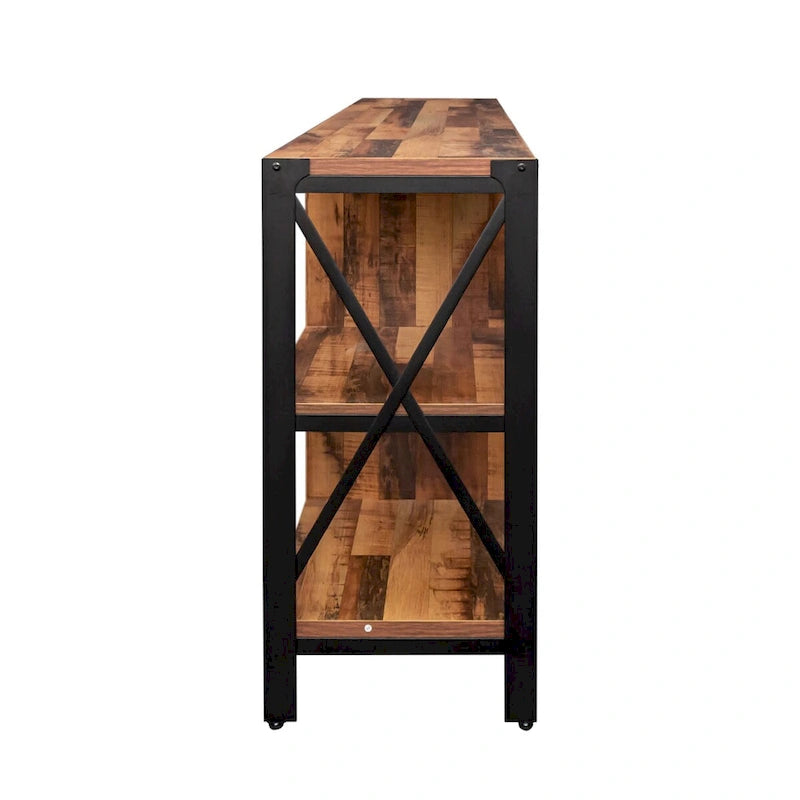 80-Inch Industrial TV Stand – Espresso / Walnut / White, Wood & Metal, Open Shelving with Mesh Door