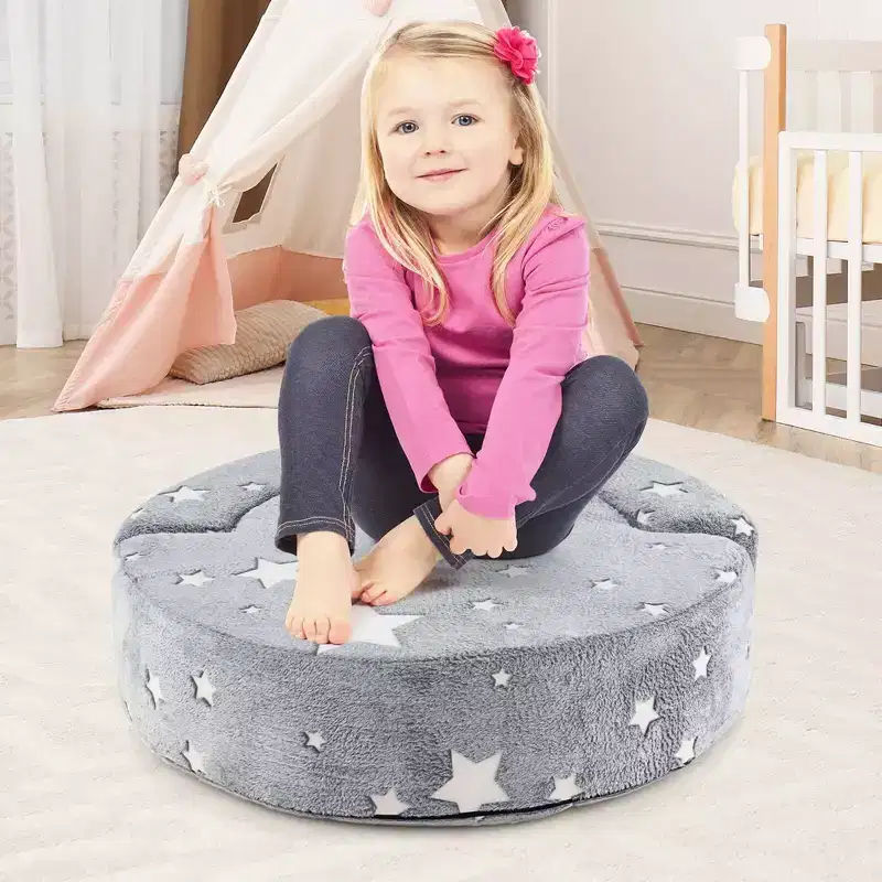 Costway Kids Plush Couch with Machine Washable Flannel Cover Soft Sponge Padding