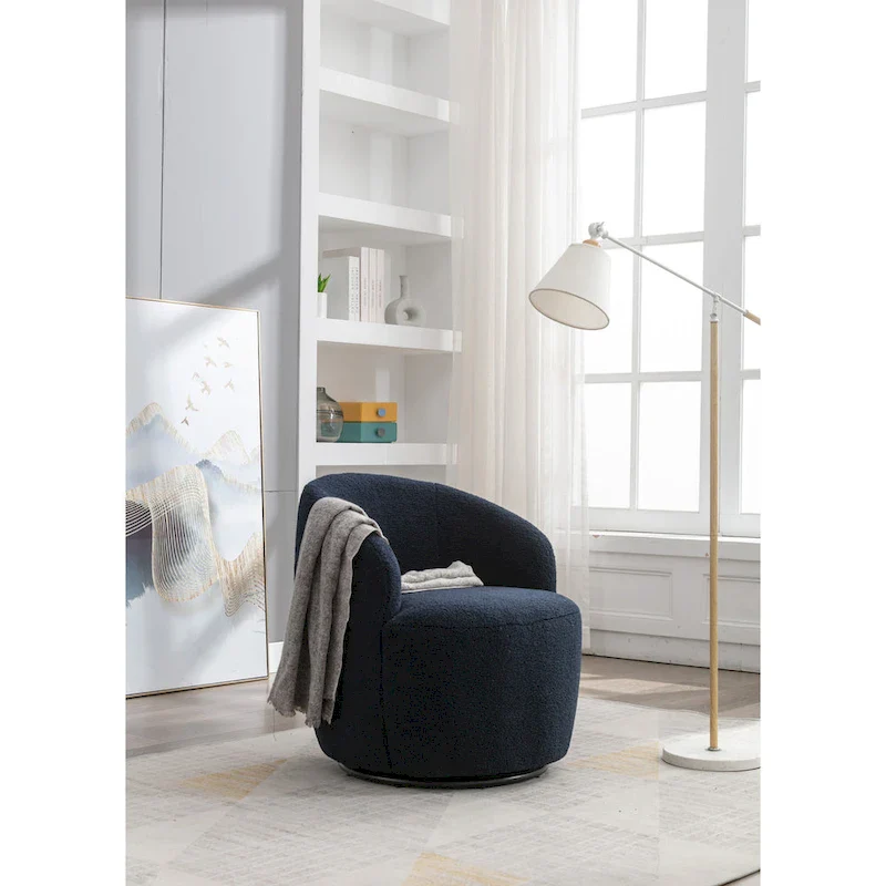Green Chenille Swivel Barrel Chair with Metal Ring Base