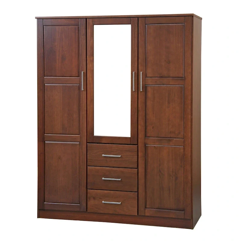 3-Door Solid Pine Wood Wardrobe Armoire, 72