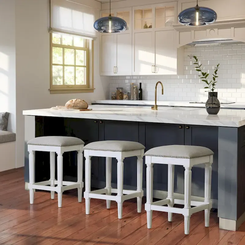 Solid Wood Square Upholstered Seat Bar Stool