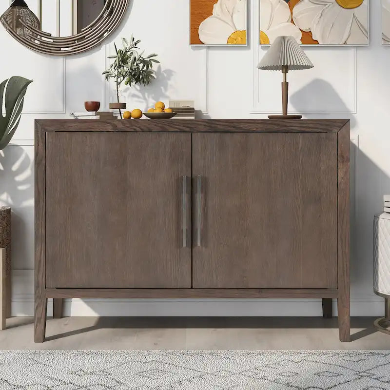 2-Door Wood Cabinet with Adjustable Shelf and Oak Legs