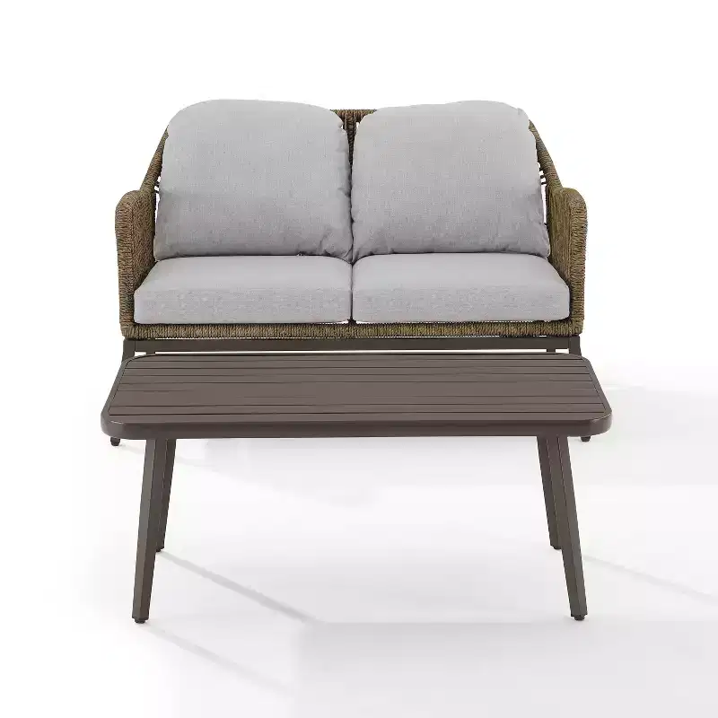 Haven 2pc Outdoor Wicker Conversation Set - Light Gray - Crosley: Includes Loveseat & Coffee Table, Removable Cushions
