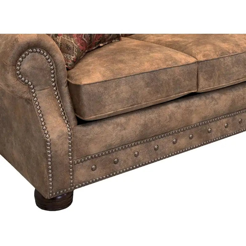 Made in USA Rancho Rustic Brown Buckskin Fabric Sofa Bed and Loveseat Set - 37 x 86 x 40