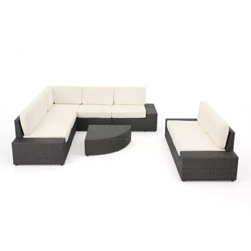 GDFStudio Felicity Outdoor Wicker 7 Seater Sectional Sofa Chat Set with Cushions