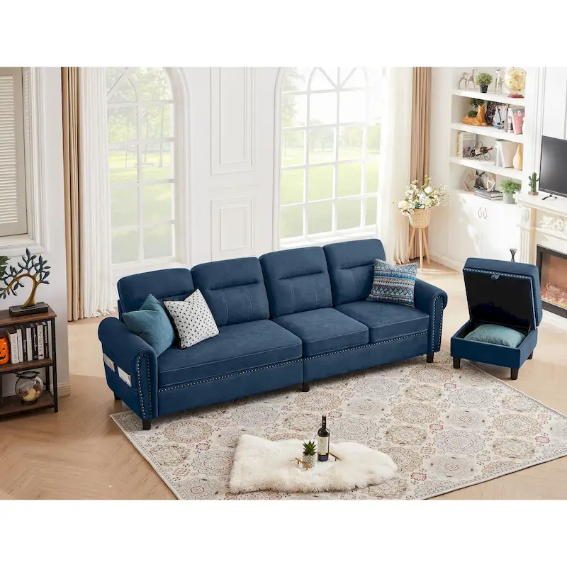 106.69 4 Seater L Shaped Reversible Sectional Sofa with Side Storage Bags