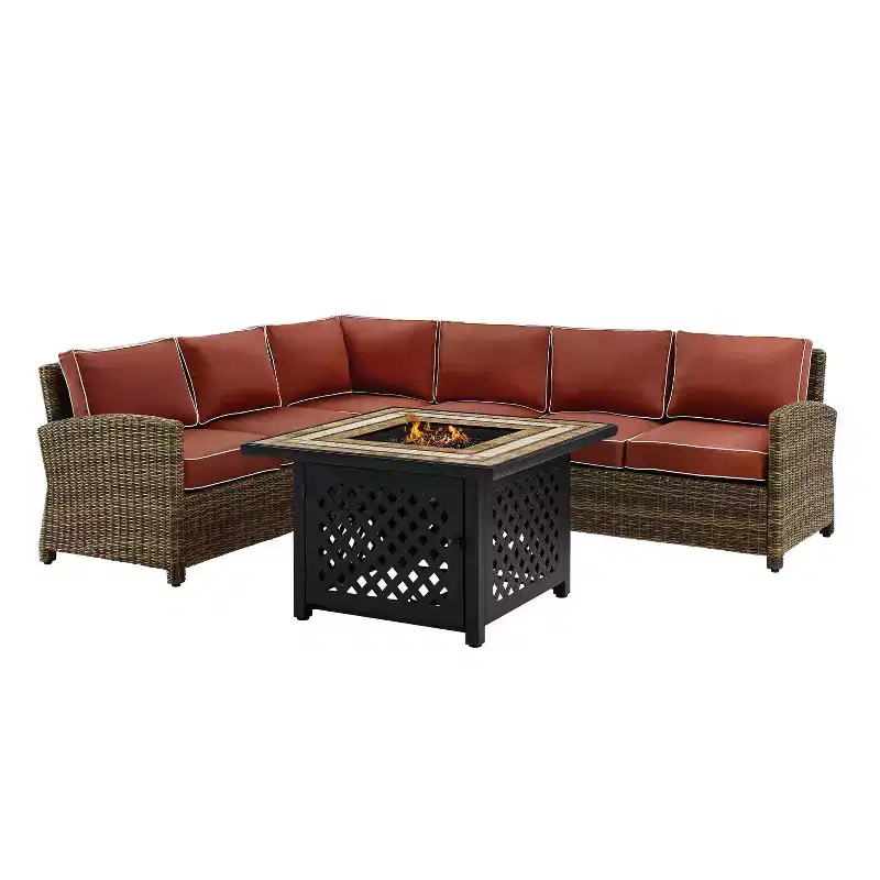 Bradenton 5pc Outdoor Wicker Sectional Set with Fire Table - Crosley