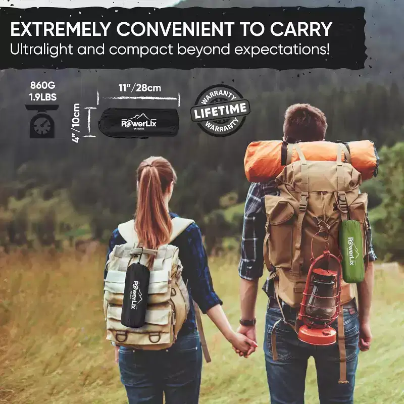 PowerLix Ultralight Sleeping Pad with Inflating Bag, Compact Hiking & Camping Mat