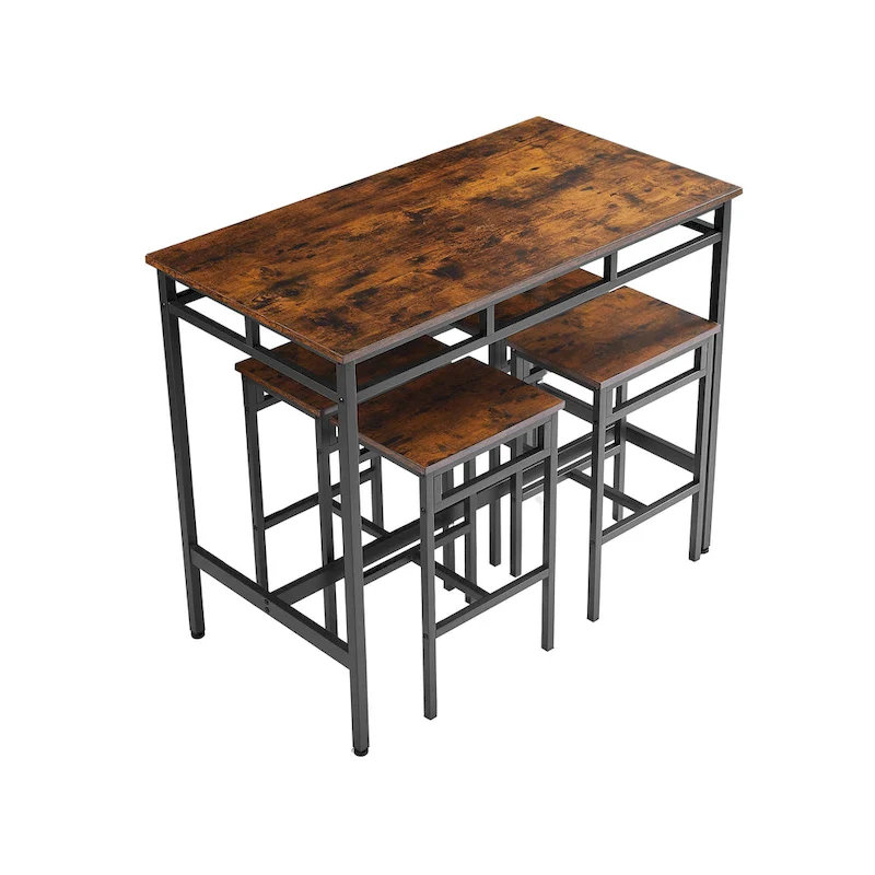 Counter Height Dining Table Set with 4 Bar Stools Metal Frame Vintage Wooden Tabletop Rectangular Dining Table, 5-Piece