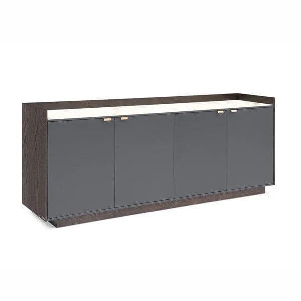 Dark Grey Oak 4 Door Sideboard with Marble Top