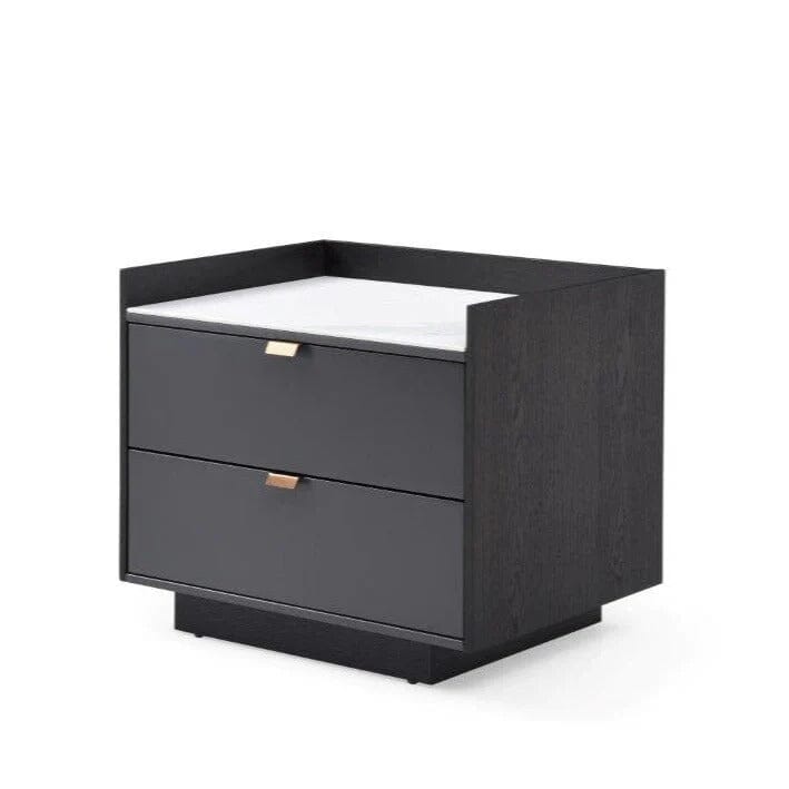 Dark Grey Oak 2 Door Bedside Table with Marble Top