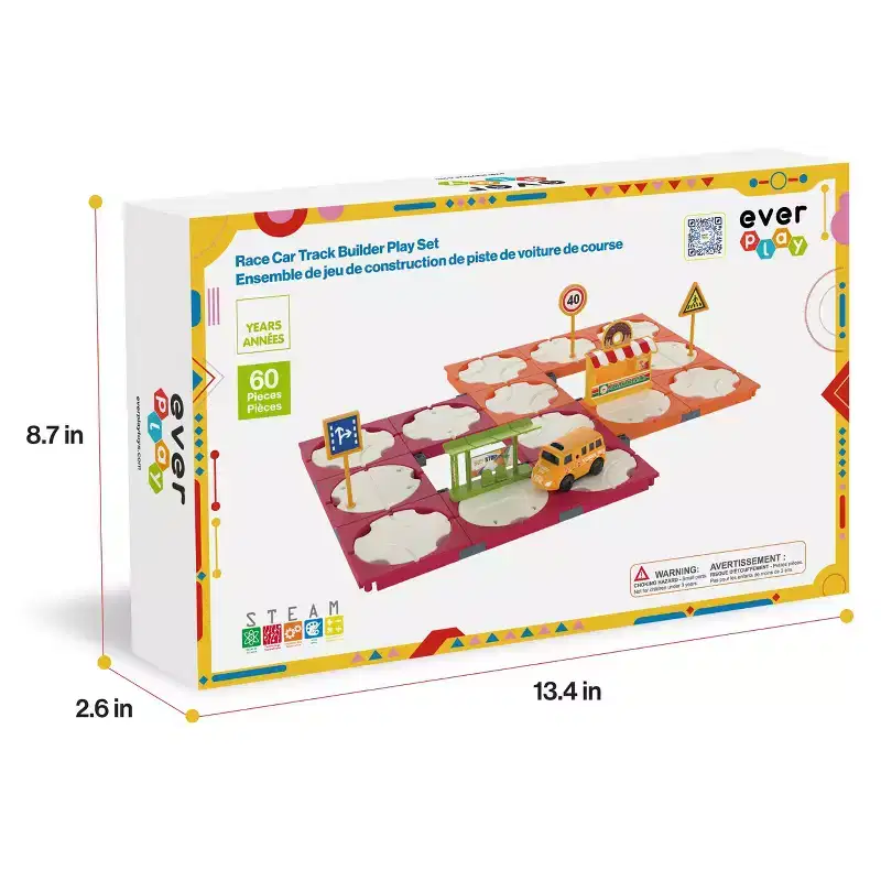 EverPlay 60PCS Race Car Track Building Blocks Playset with Accessories, STEM Educational Construction Toy, Vehicle Track Set for Kids 3+