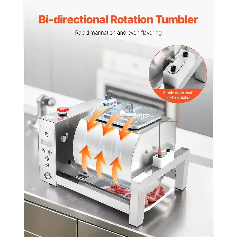 VEVOR Meat Tumbler Marinator, 10L Vacuum Tumbler Marinating Machine with Automatic Bidirectional Rotation, Silver