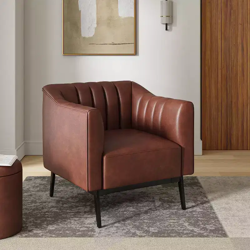 Carsten Industry 30 Wide Faux Leather Chair with Metal Leg|HULALA HOME-BROWN