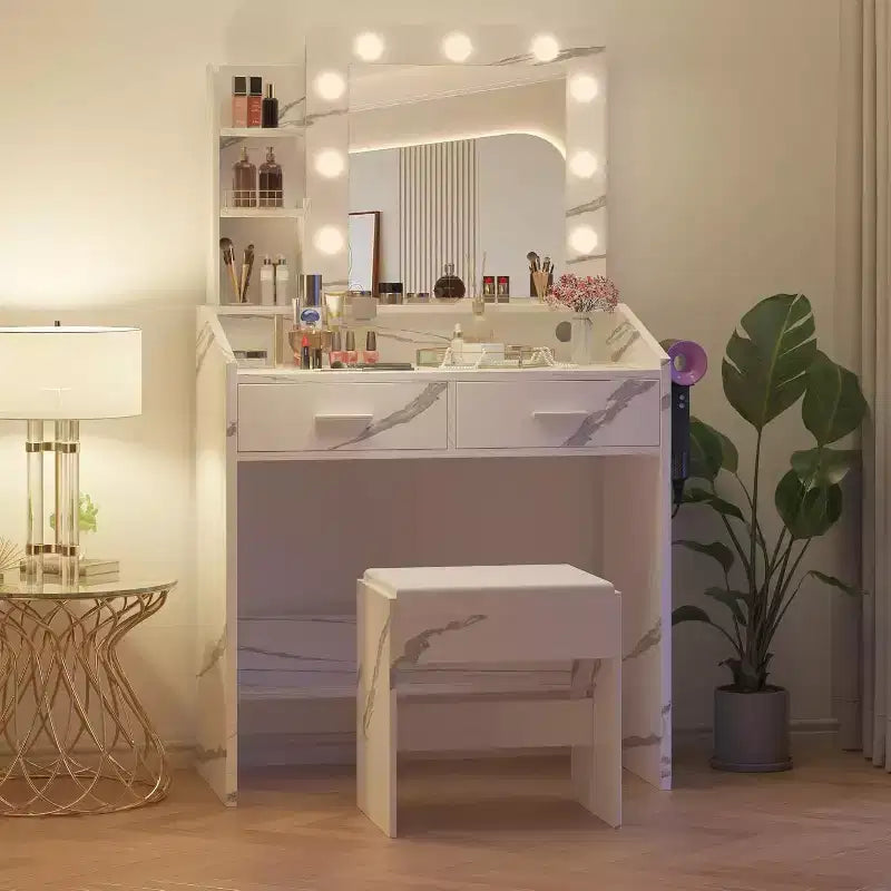 Vanity Desk with Mirror, Makeup Vanity with Cushioned Stool, 3 Lighting Modes Adjustable Brightness