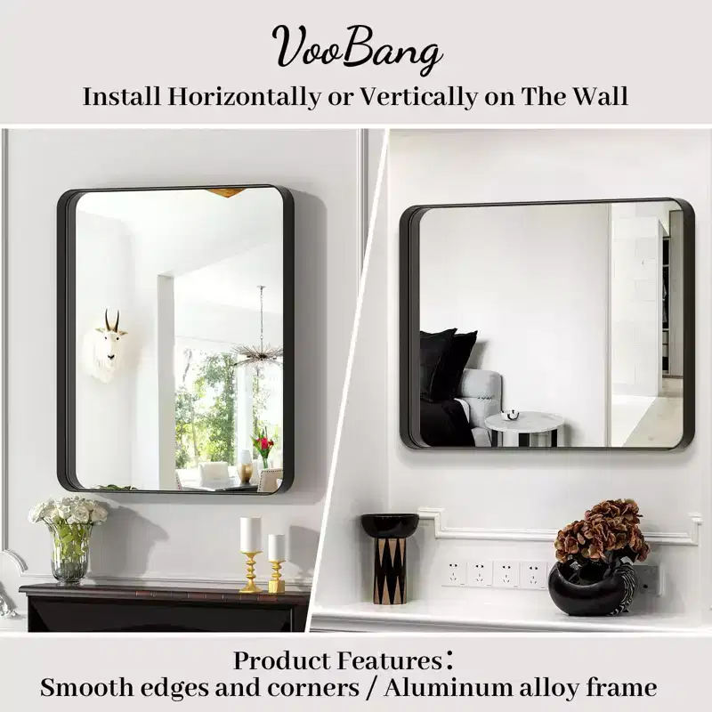HOMLUX Wall Mount Bathroom Mirror Rectangular Vanity Wall Mirror Vertical Horizontal,Black/Gold