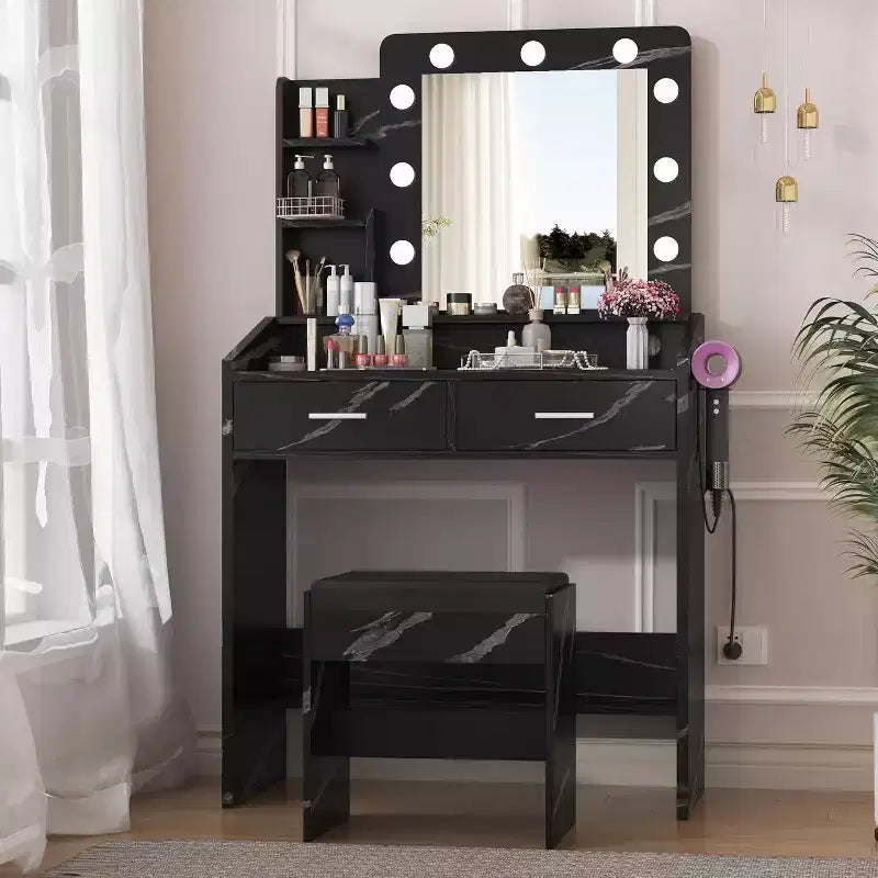 Vanity Desk with Mirror, Makeup Vanity with Cushioned Stool, 3 Lighting Modes Adjustable Brightness
