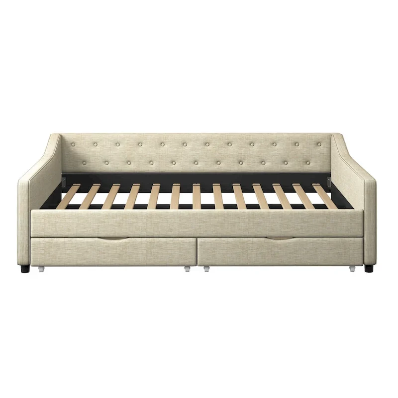 Full Size Upholstered Daybed with Storage Drawers