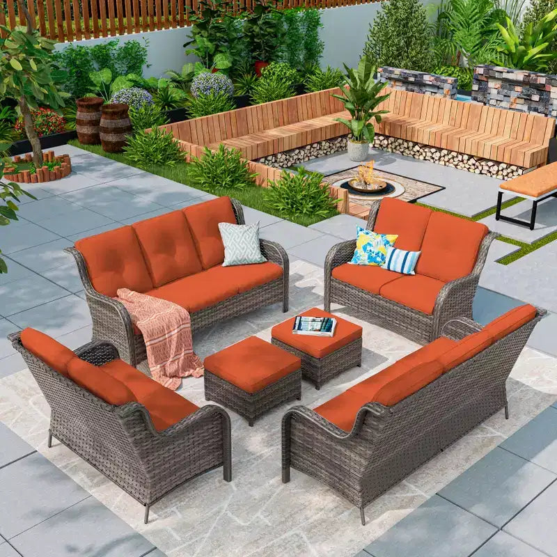 UPTIOT 6 Pieces Outdoor Wicker Sectional Sofa