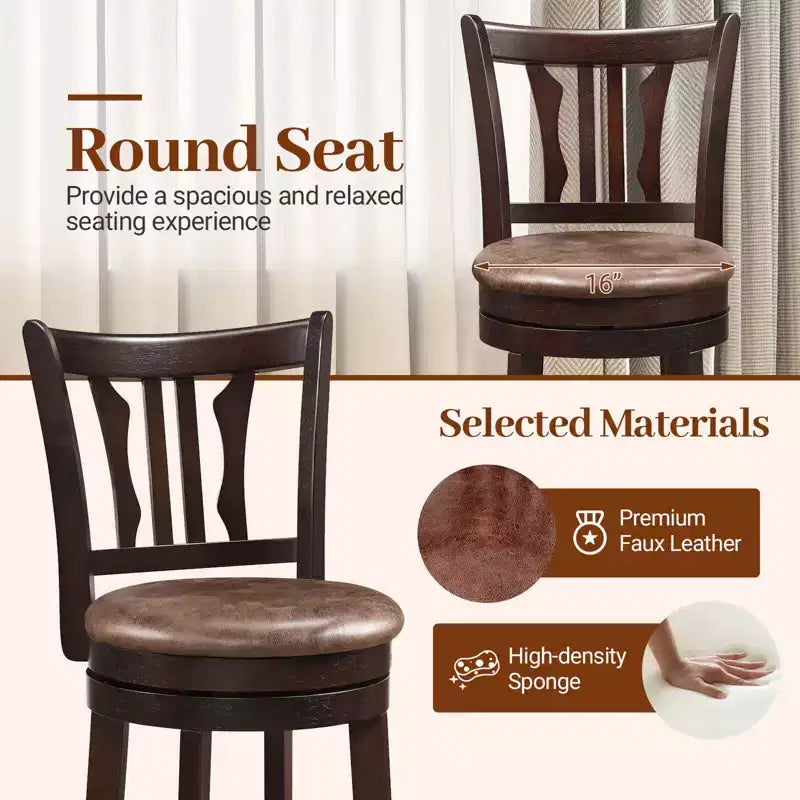 Costway 30 Bar Height Swivel Bar Stools Set of 2 w/Back & Faux Leather Seat