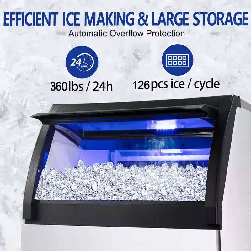 Denjol 24.4 in. Commercial Ice Maker 360 lb./24 H Stainless Steel Freestanding Ice Maker Machine with Full Cube Production