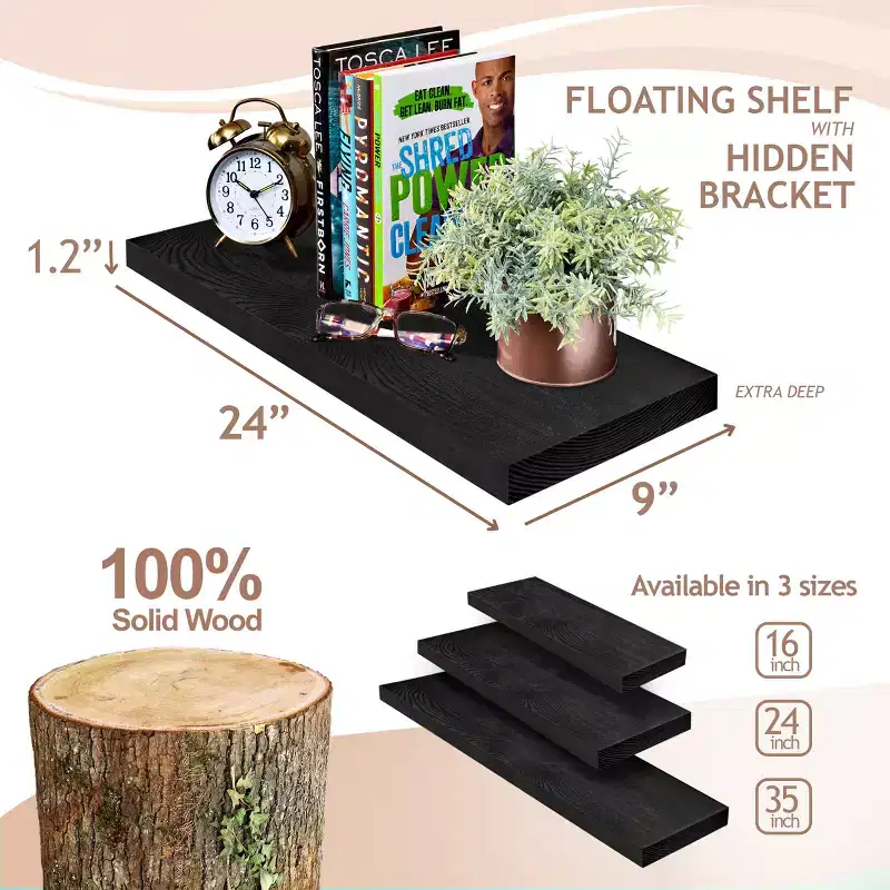 Sorbus 2 Pack 24 Solid Wood Floating Shelves - for Bathroom Decor, Books, Bedroom & Living Room