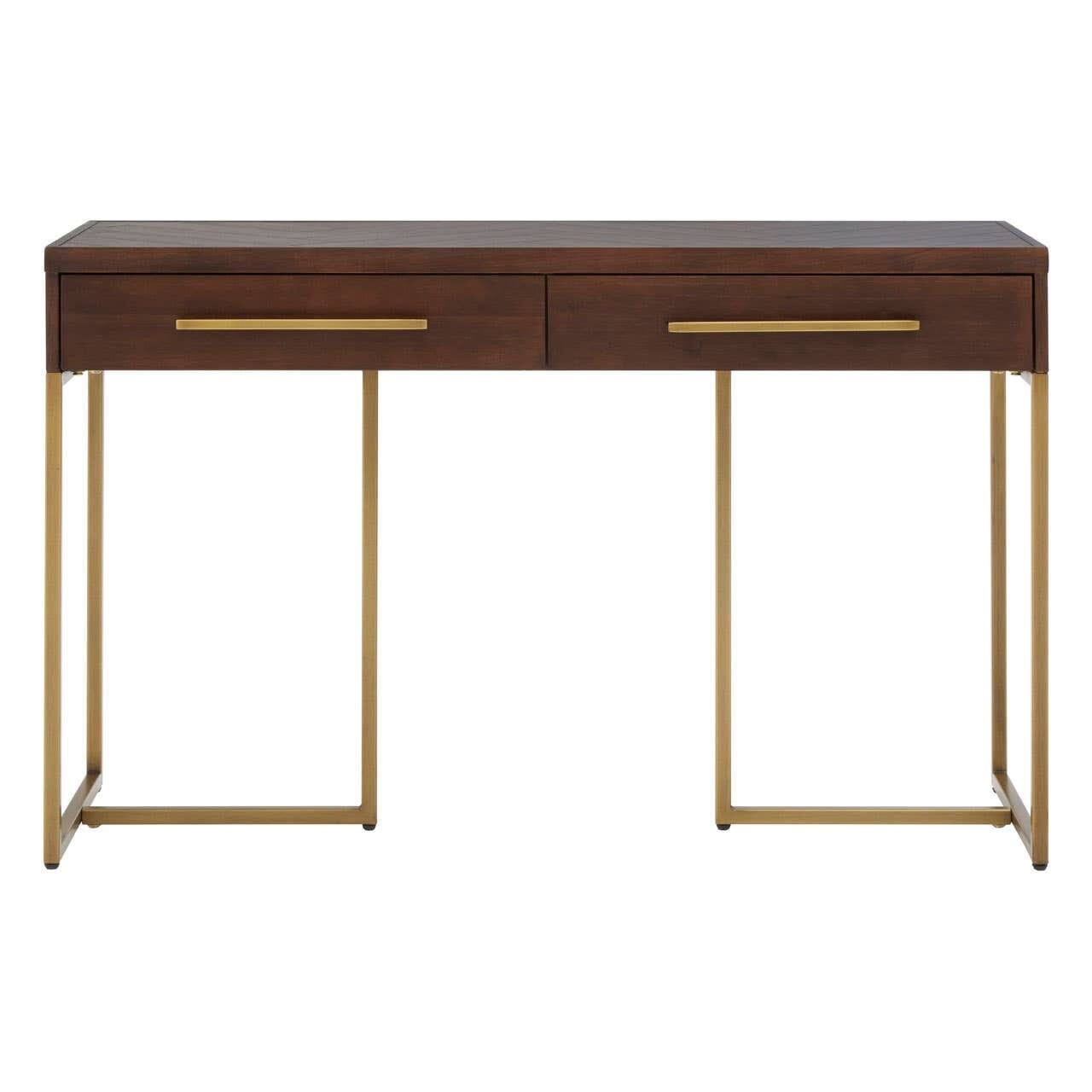 Dark Wood Console Table with Herringbone Detail