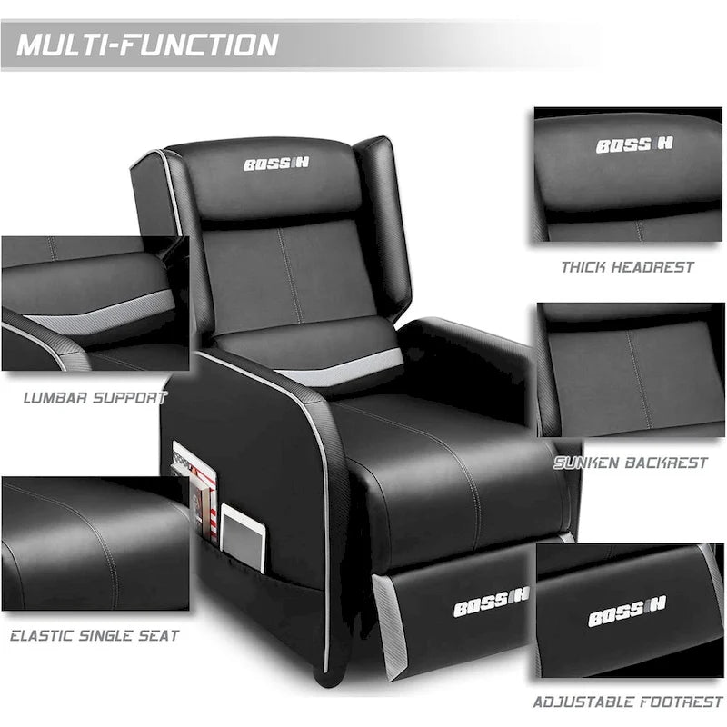 PU Leather Ergonomic Gaming Single Recliner Sofa for Living Room