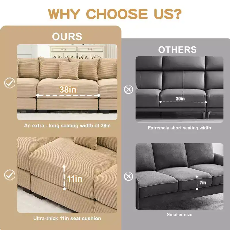 Oversized Cloud Modular Sectional Couch,Convertible Sectional Couches Deep Seat Extra-Wide Armrests