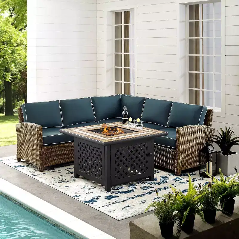 Bradenton 4pc Outdoor Wicker Sectional Set with Fire Table - Crosley